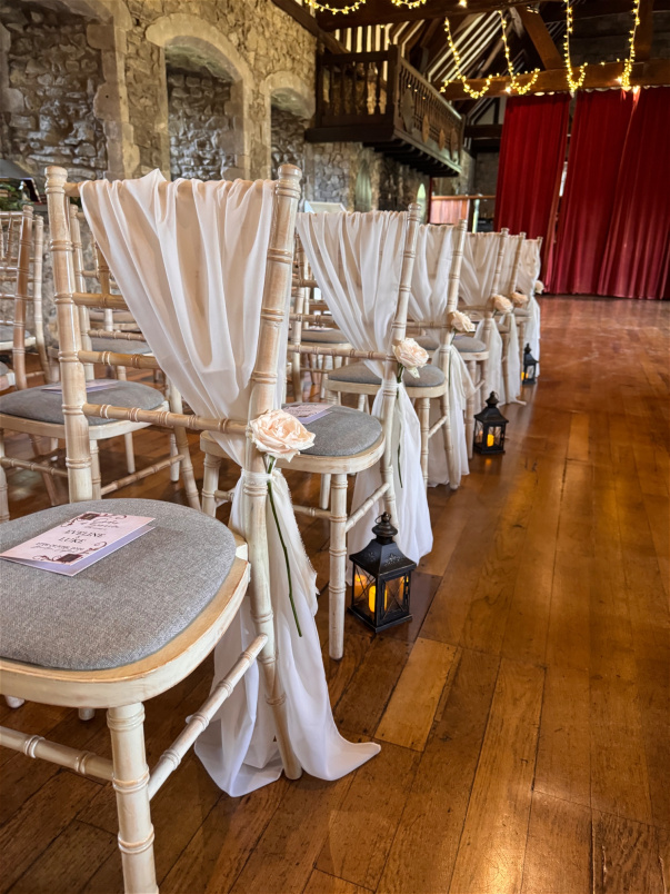 Weddings | Chiffon chair sashes in ivory - Wedding & Event HIRE