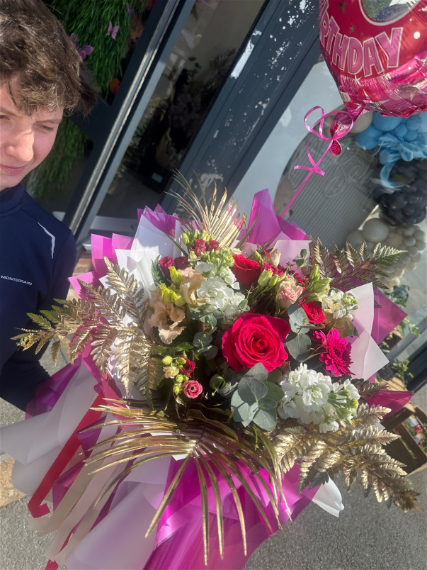 Birthday Flowers  | Bouquets | Facebook & Instagram Featured Bouquet’s | Cerise and white