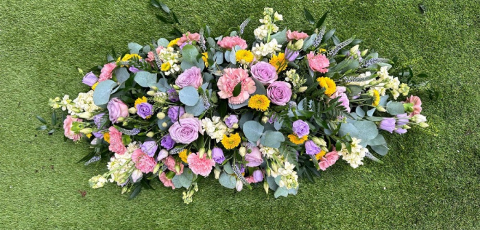 Funeral & Sympathy  | Lilac and pink coffin spray