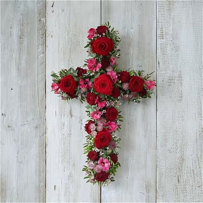 All Funeral Flowers | Funeral & Sympathy  | Religious Tributes | Red and pink cross