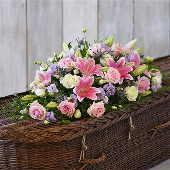 All Funeral Flowers | Casket Sprays | Funeral & Sympathy  | Sprays And Sheaves | Rose and Eryngium spray