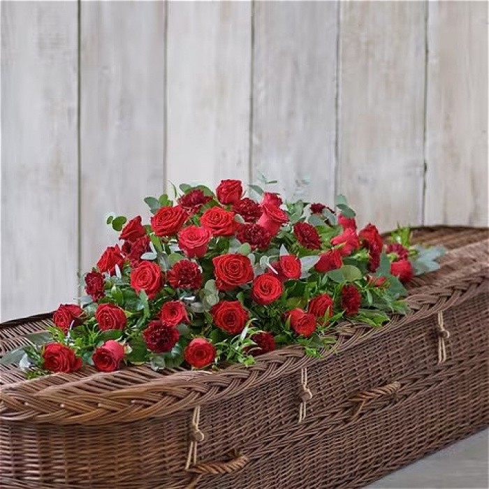 Funeral & Sympathy  | Rose and carnation casket spray Red