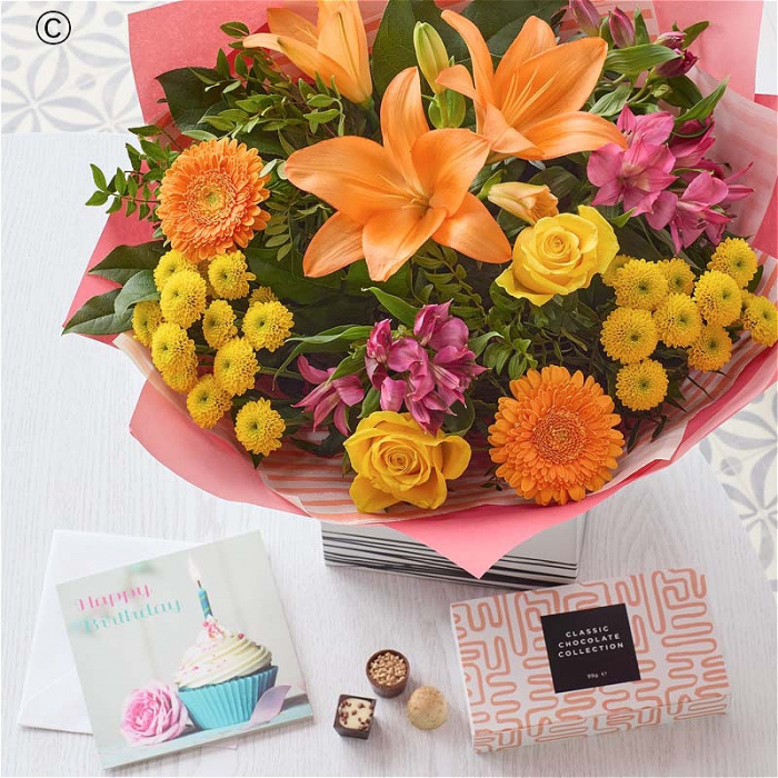 Birthday Flowers  | Brights Happy Birthday Bouquet with gift card and chocs