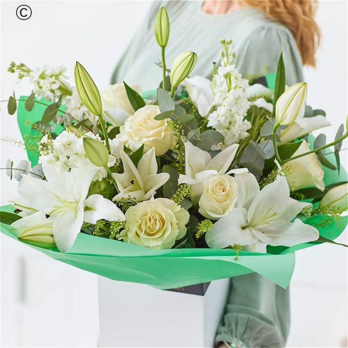 Apology Flowers | Congratulations Flowers | Get Well Flowers | New Baby Flowers  | New Home | New Year Flowers | Romantic Flowers | Thinking Of You Flowers  | Wedding Flowers | Sumptuous White Rose And Lily Bouquet