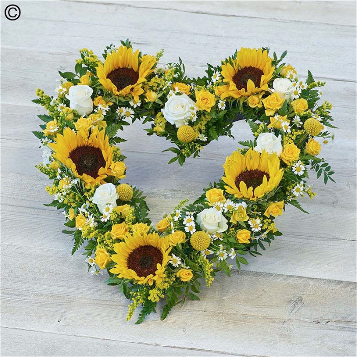 All Funeral Flowers | Hearts And Cushions | Striking Sunflower Heart