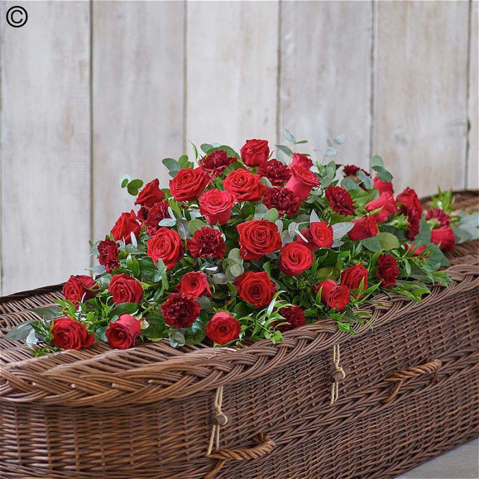 All Funeral Flowers | Casket Sprays | Red rose and carnation casket spray