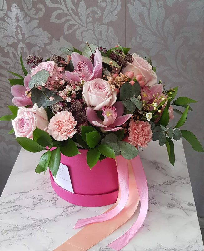  bouquet  flowers in Crewe | Floral Arrangements in oasis. | Grace  £35-£55 hatbox arrangement