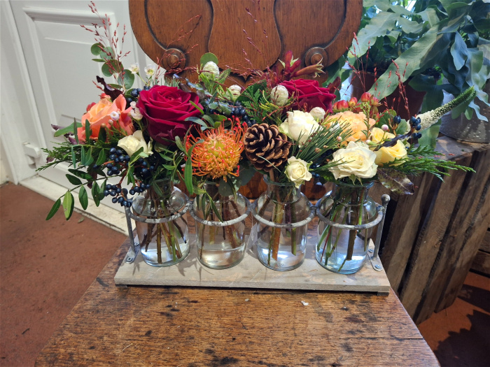 Christmas at The Woodland Florist 2025 | New to The Woodland Florist | Upsell gifts | Valentine's Day at The Woodland Florist | Wooden rack with 4 mini jars