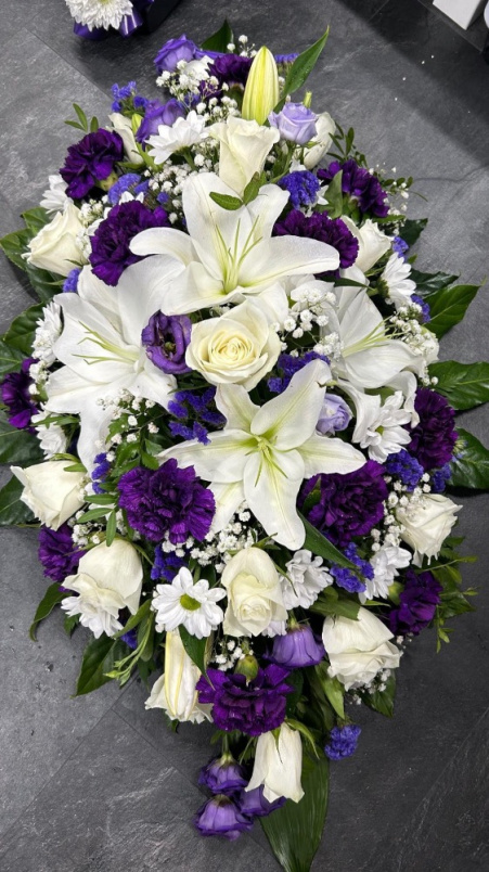 All Funeral Tributes | Casket sprays | Purple Mixed Spray