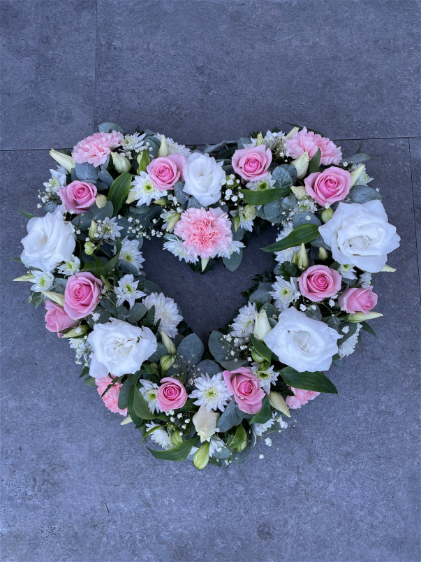 All Funeral Tributes | Hearts / Crosses | Pink Loose Open Heart