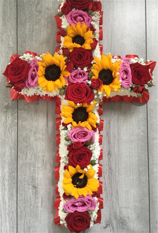 All Funeral Tributes | Hearts / Crosses | Sunflower Massed Cross