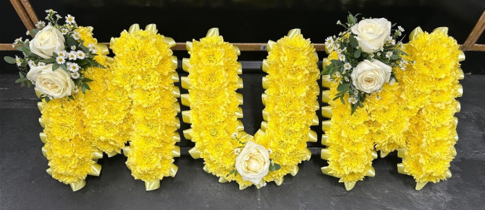 All Funeral Tributes | Letters / Numbers | Yellow Massed letters