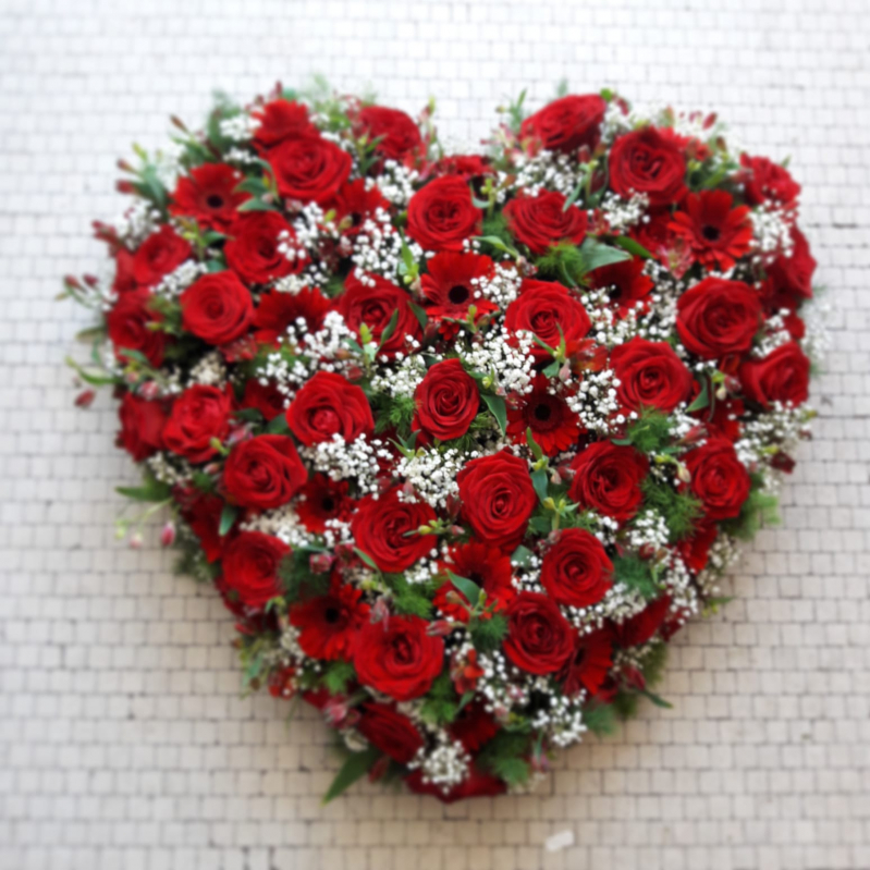 Red and White Floral Heart Tribute
