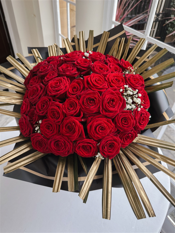 Valentines Day flowers & balloons | ‘Head over heels’ 50 Rose bouquet.