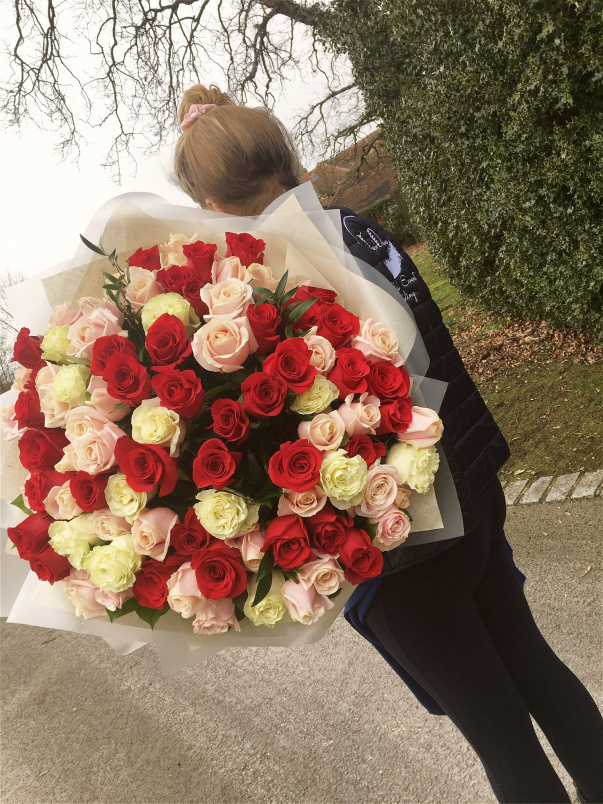 Valentines Day flowers & balloons | ‘Out of this world’ 100 x Rose bouquet.