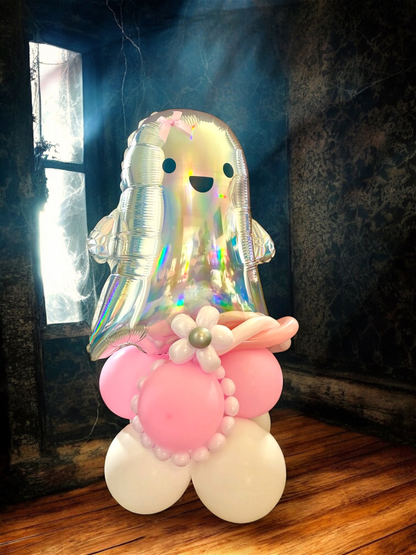 Balloons | Halloween cute pink bow ghost balloon stacker.
