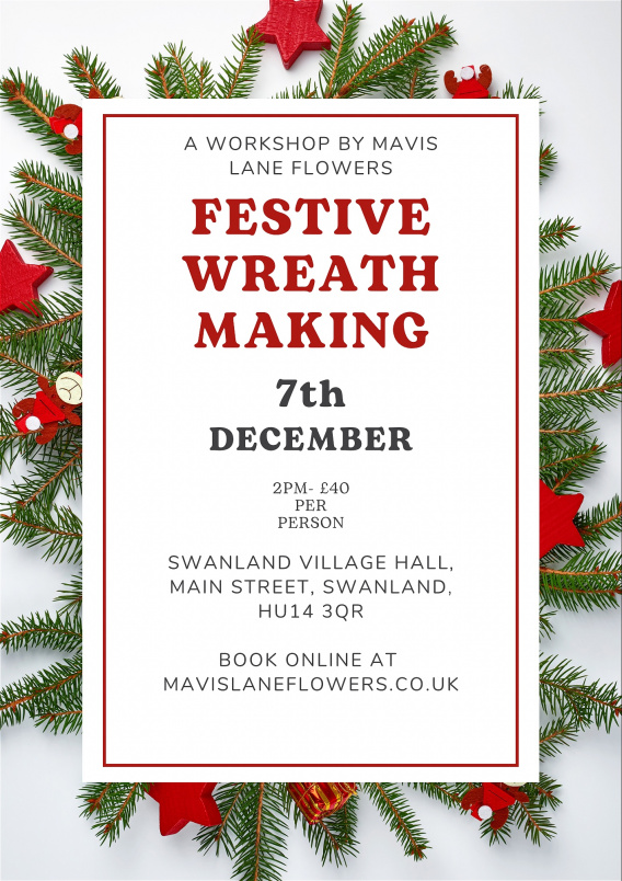 Christmas 2024 | Workshops | Festive Wreaths, 7th December at Swanland, Hull.