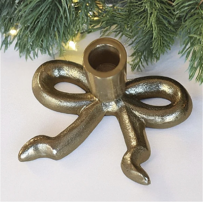 Christmas | Gifts | Gold Bow Candle Holders- Short