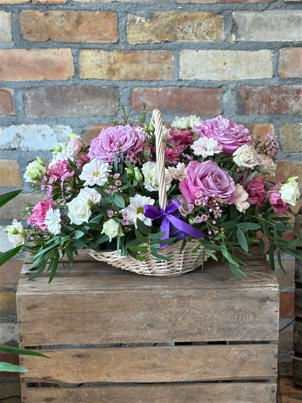 Arrangements | Bouquets | Pastel Garden Basket – Violets Florist Charlestown, Mayo