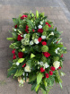 Funerals | Red and White Casket Spray