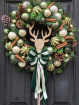 Christmas | Green & Cream Stag Head Artificial Wreath