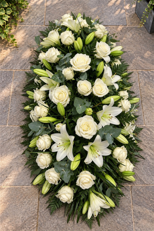 Funerals & Sympathy | Rose and Lily Coffin spray