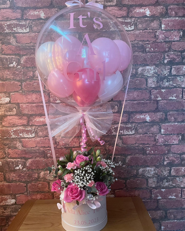 Arrangements | Personalised Balloons | New Born Baby Hot Air Balloon Floral arrangement