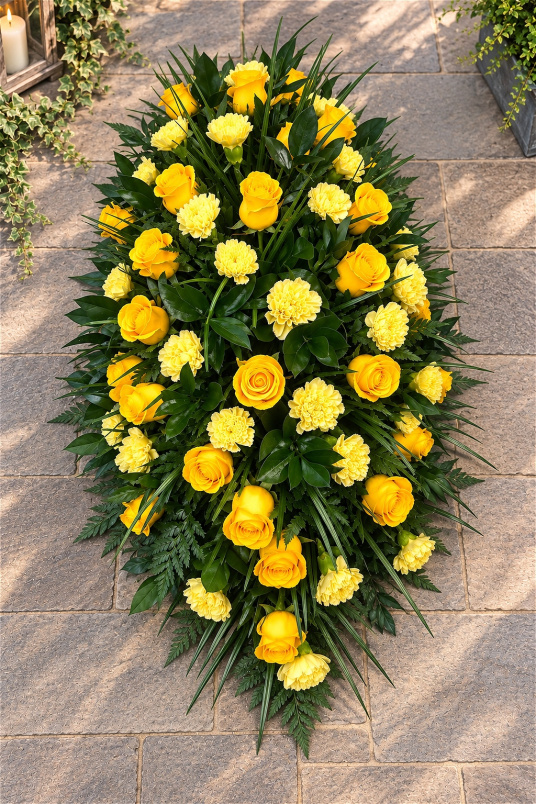 Funerals & Sympathy | Yellow Rose and Carnation Coffin Spray