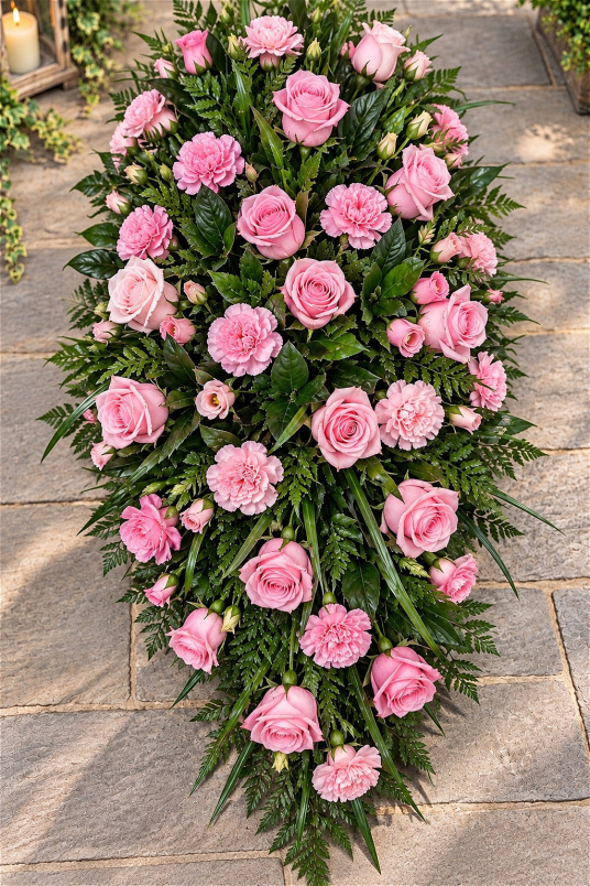 Funerals & Sympathy | Pink Rose and Carnation Coffin Spray