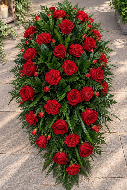 Funerals & Sympathy | Red Rose and Carnation Coffin Spray
