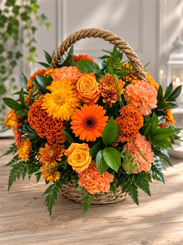 Arrangements | Funerals & Sympathy | Gifts | Orange glow flower basket