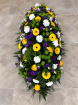 Funerals & Sympathy | Yellow, purple, green and white coffin spray