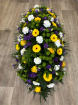 Funerals & Sympathy | Yellow, purple, green and white coffin spray