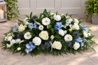 Funerals & Sympathy | White and Blue Coffin Spray
