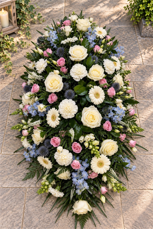 Funerals & Sympathy | White/Pink/Blue Coffin Spray