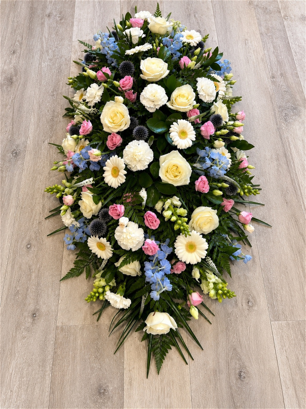 Funerals & Sympathy | White/Pink/Blue Coffin Spray