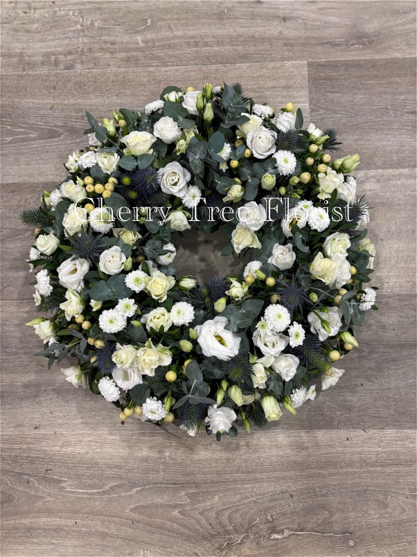 Funerals & Sympathy | White Wreath with Eucalyptus