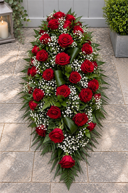 Funerals & Sympathy | Red rose coffin spray