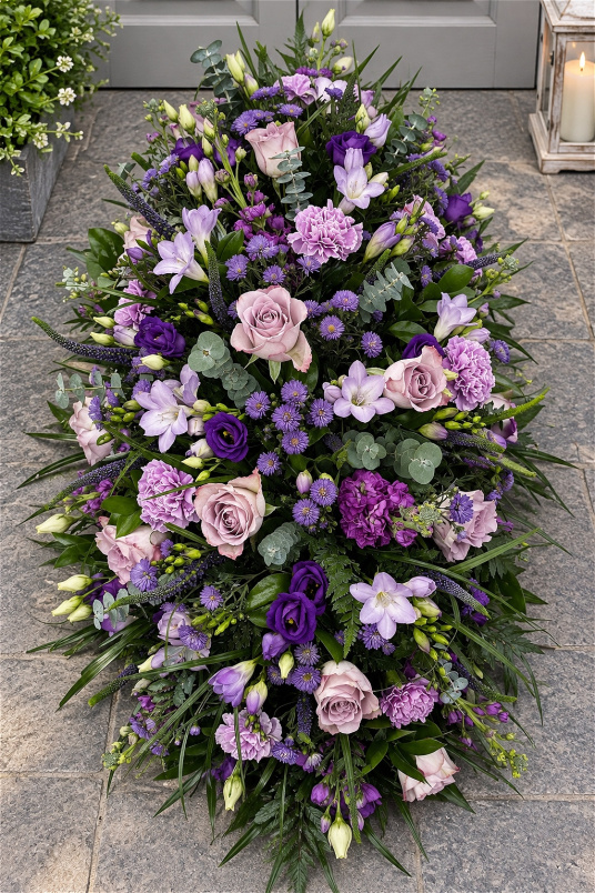 Funerals & Sympathy | Purple and Lilac coffin Spray
