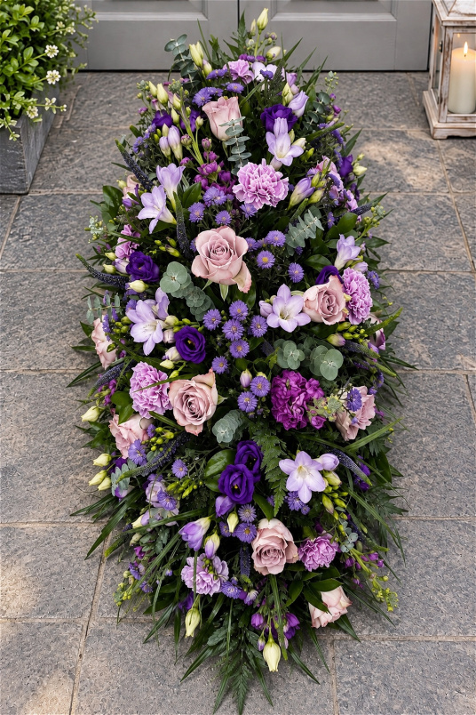 Funerals & Sympathy | Purple and Lilac coffin Spray