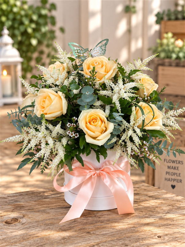 Arrangements | Mother's Day | Valentines | Peach Rose Hat Box