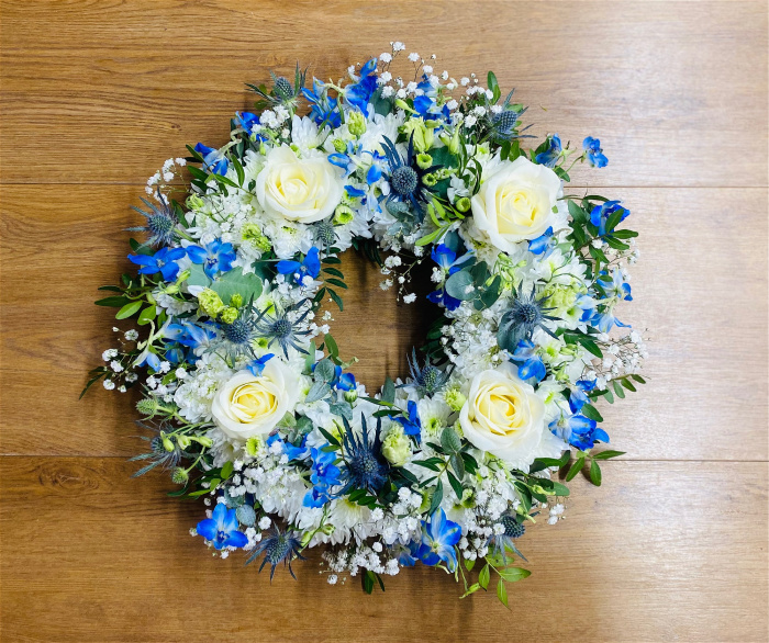 Funeral | Blue , white and green  wreath