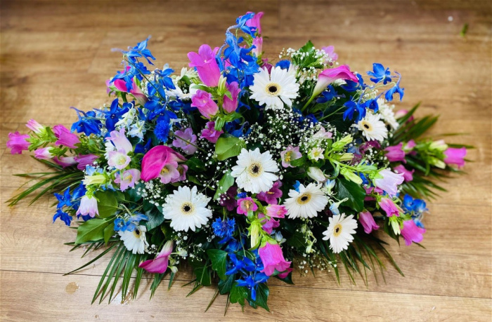 Funeral | Casket Spray -blue ,pink and white