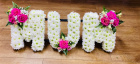 Funeral | MUM -funeral lettering -pink roses and white chrysanthemums