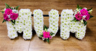 Funeral | MUM -funeral lettering -pink roses and white chrysanthemums