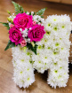 Funeral | MUM -funeral lettering -pink roses and white chrysanthemums