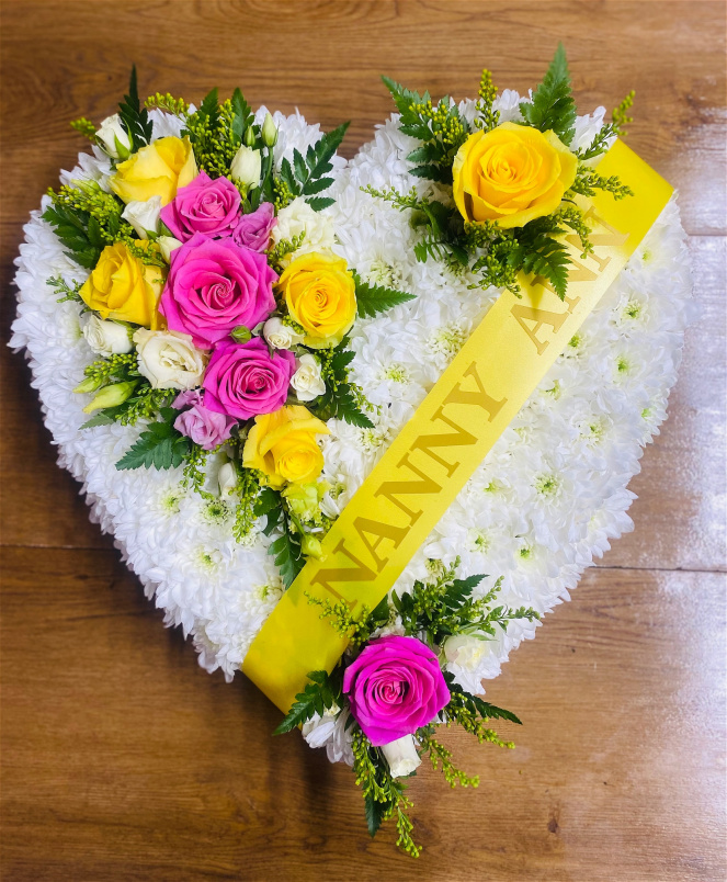 Funeral | Yellow and pink roses solid heart