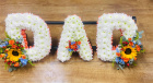 Funeral | Colourful Massed DAD Letters with Mixed Flower Spray