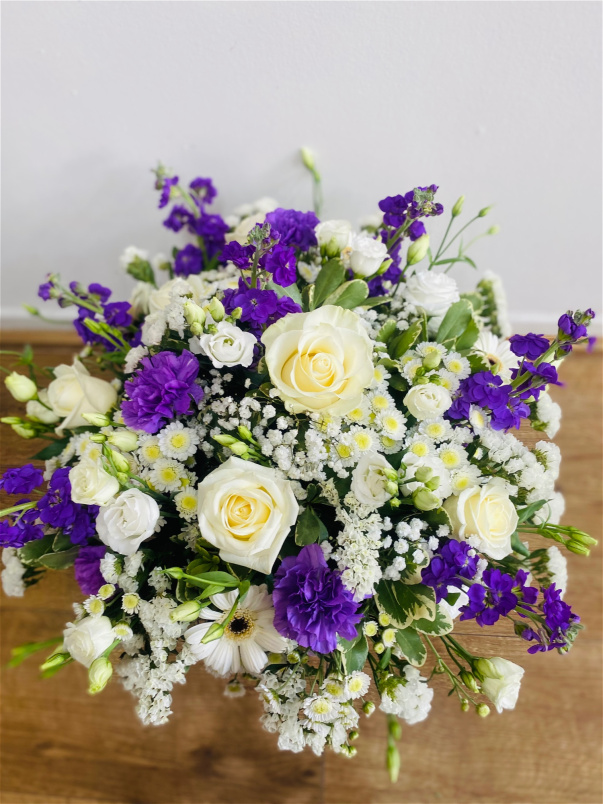 Anniversary | Arrangements | Birthdays | Get well soon flowers | Mother's Day | New home flowers | Purple And White Hat Box