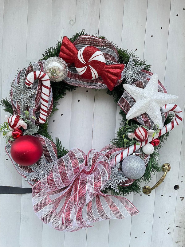 Christmas Artificial Flowers | Candy Cane Wreath